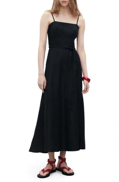 Mango Bow Linen Sundress In Black