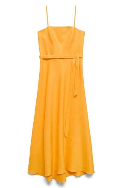 Mango Bow Linen Sundress In Orange