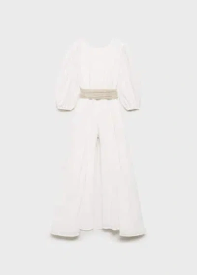 Mango Kids' Bow Long Jumpsuit White