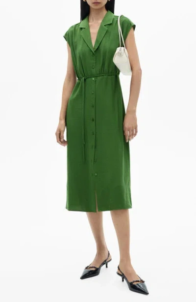 Mango Bow Midi Shirtdress In Green