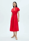 Mango Bow Pleats Dress Red In Rouge