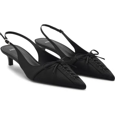 Mango Bow Pointed Toe Kitten Heel Slingback Pump In Black