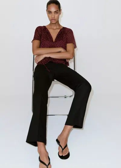 Mango Bow Polka-dot Blouse In Burgundy