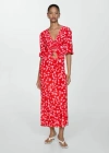 Mango Printed Long Skirt Red In Rouge