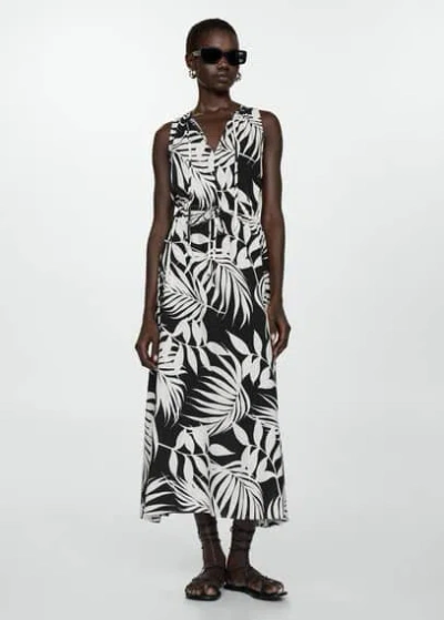 Mango Bow Printed Dress Black In Noir
