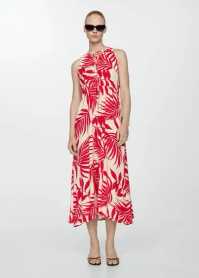 Mango Bow Printed Dress Red