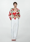 Mango Bow Printed Shirt Red In Rouge