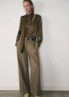 Mango Bow Satin Blouse Khaki In Khaki