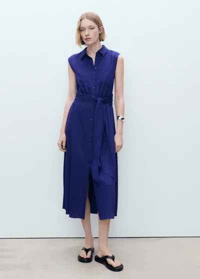Mango Bow Shirt Dress Blue