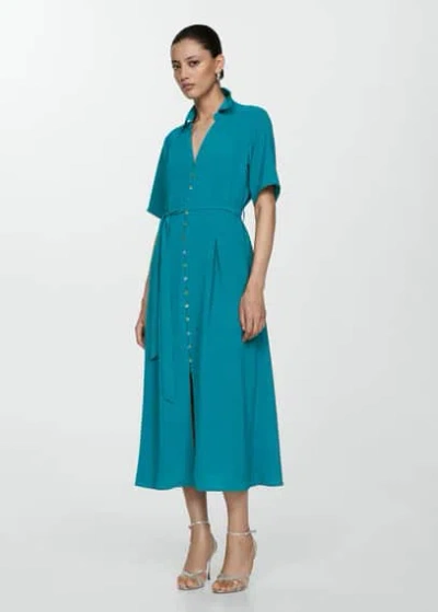 Mango Bow Shirt Dress Green In Vert