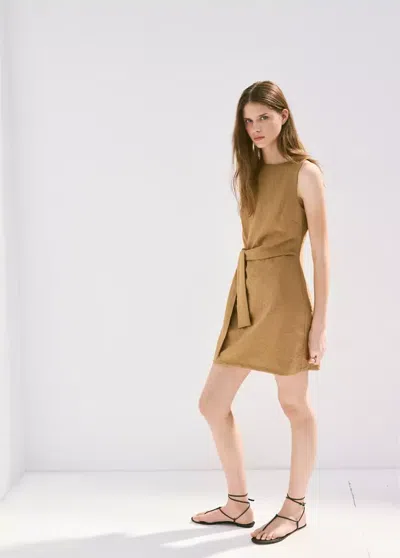 Mango Bow Short Dress In Brown