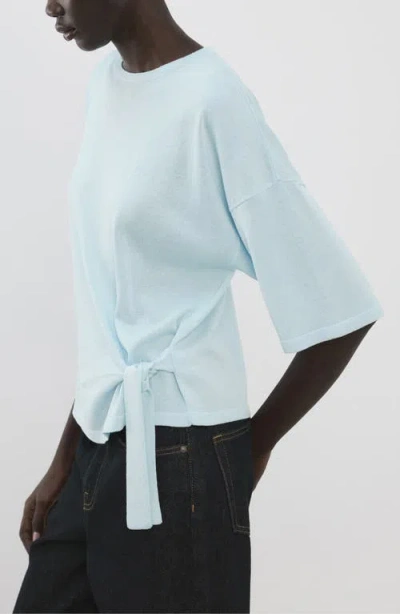 Mango Bow Short Sleeve Sweater In Blue