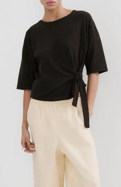 Mango Bow Short Sleeve Sweater In Brown