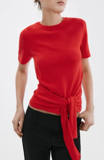 Mango Bow Short Sleeve Sweater In Red