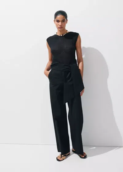 Mango Bow Straight Trousers In Blue