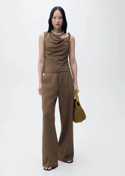 Mango Bow Straight Trousers Brown
