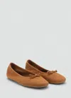 Mango Bow Suede Ballerina Medium Brown