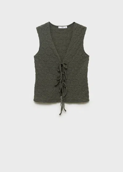 Mango Texture Bow Sleeveless Top In Gray