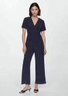 Mango Halter Jumpsuit With Bow Detail Black In Dark Navy