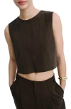 Mango Boxy Crop Back Button Top In Brown