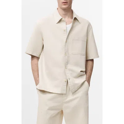 Mango Boxy Short Sleeve Cotton & Linen Button-up Shirt In Neutral