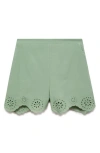 Mango Cotton Eyelet Shorts In Green