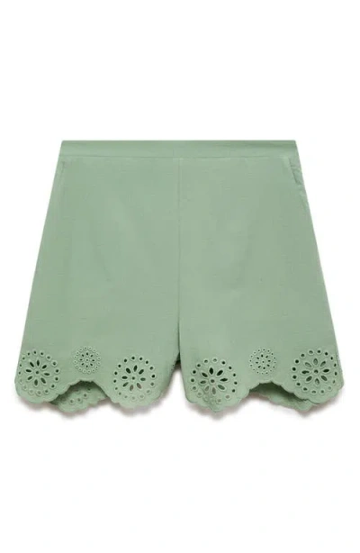 Mango Cotton Eyelet Shorts In Green