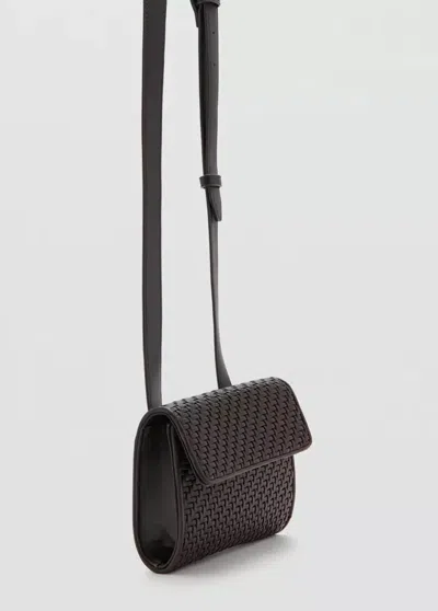 Mango Braided Bag With Long Handle In Brown