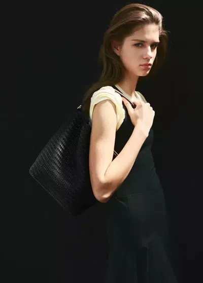 Mango Braided Bucket Shoulder Bag In Chocolate