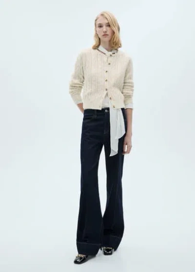 Mango Braided Cardigan With Openwork Details Ecru