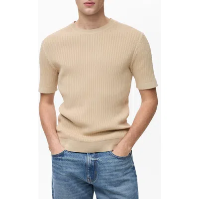 Mango Braided Cotton Blend Short Sleeve Sweater In Ecru