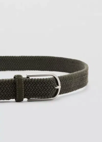 Mango Braided Elastic Belt In Khaki