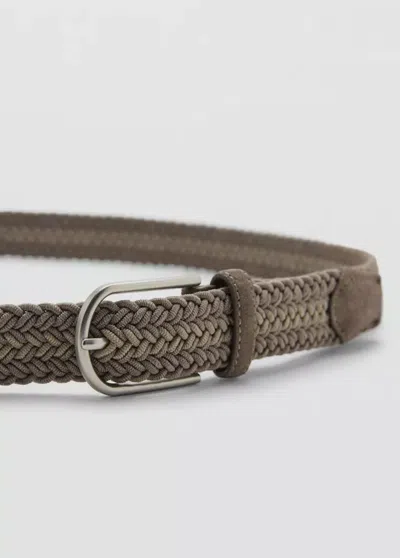 Mango Braided Elastic Belt In Grey