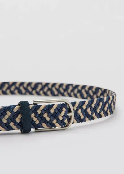 Mango Braided Elastic Coloured Belt In Navy