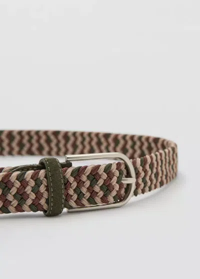 Mango Braided Elastic Coloured Belt In Khaki