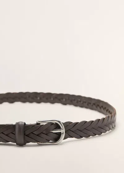 Mango Braided Leather Belt In Brown