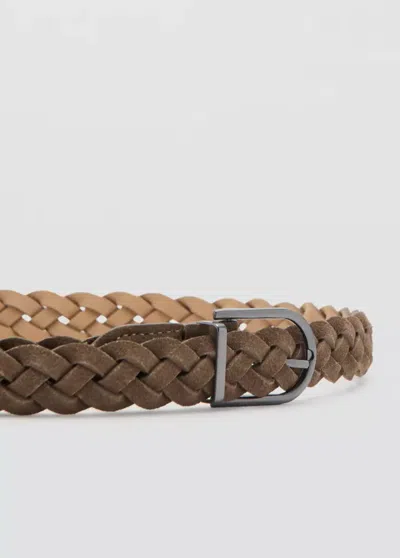 Mango Braided Leather Belt In Medium Brown