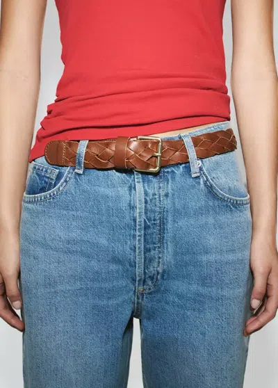 Mango Braided Leather Belt In Brown