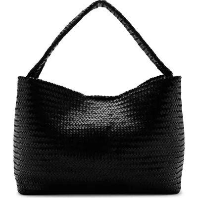 Mango Braided Leather Bucket Bag In Black