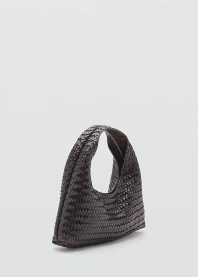 Mango Braided Leather Handbag Chocolate