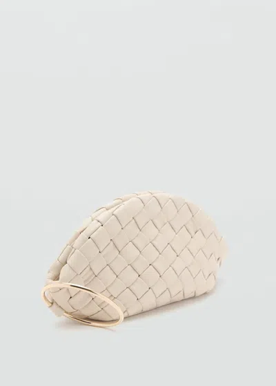 Mango Braided Leather Handbag Off White