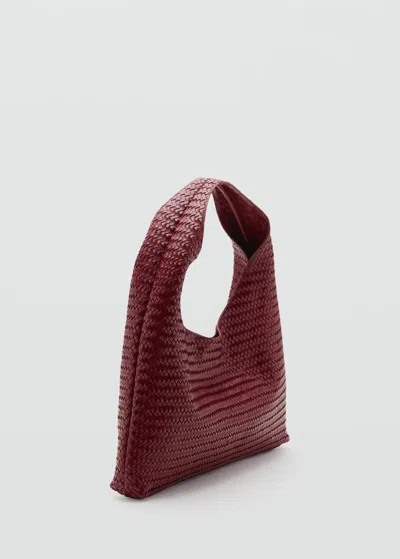 Mango Sac Porté Épaule Cuir Tressé Bordeaux - Femme - Taille Unique -