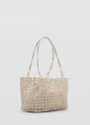 Mango Sac Porté Épaule Tressé Blanc Cassé - Femme - Taille Unique -