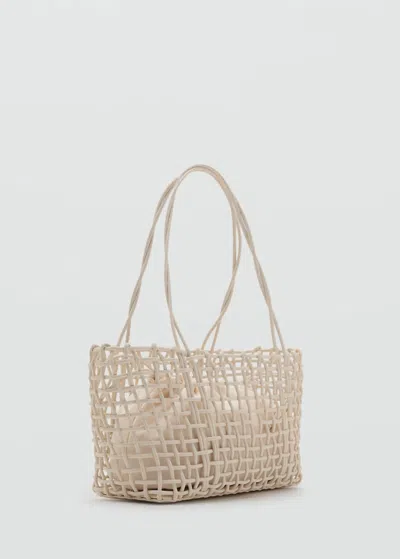 Mango Sac Porté Épaule Tressé Blanc Cassé - Femme - Taille Unique -