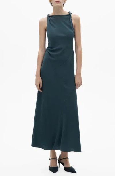 Mango Braided Strap Draped Panel Dress In Grey