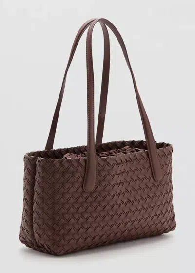 Mango Braided Tote Bag In Brown