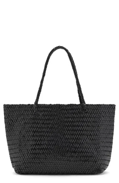 Mango Braided Woven Leather Shopper Bag In Black