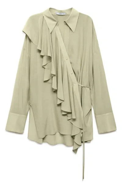 Mango Bruna Ruffle Button-up Shirt In Pastel Green