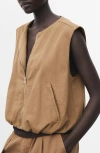 Mango Puffer Denim Vest In Brown