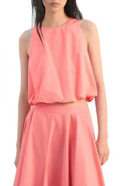 Mango Bubble Hem Sleeveless Cotton Top In Pink
